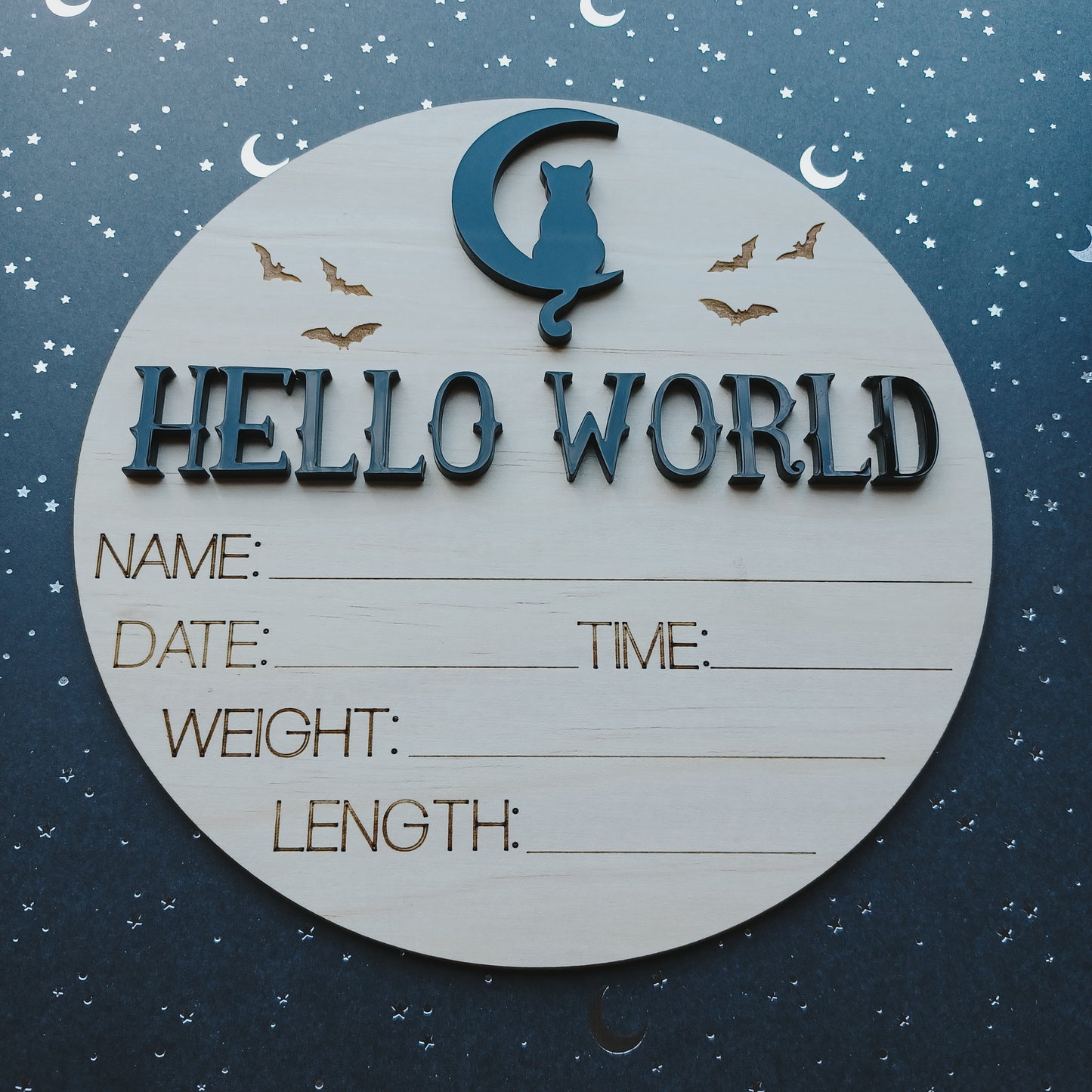 Hello World Spooky Bat | Cauldron | Moon Cat BirthAnnouncement Plaque