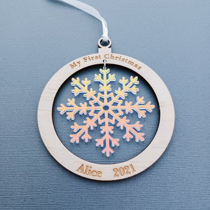 Personalised Baby's First Christmas Snow Flake Ornament