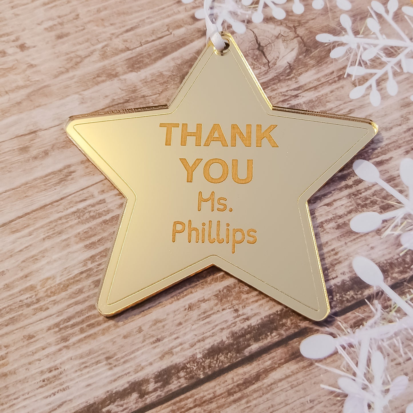 Personalised Double Sided Gold Star Teacher Gift Ornament