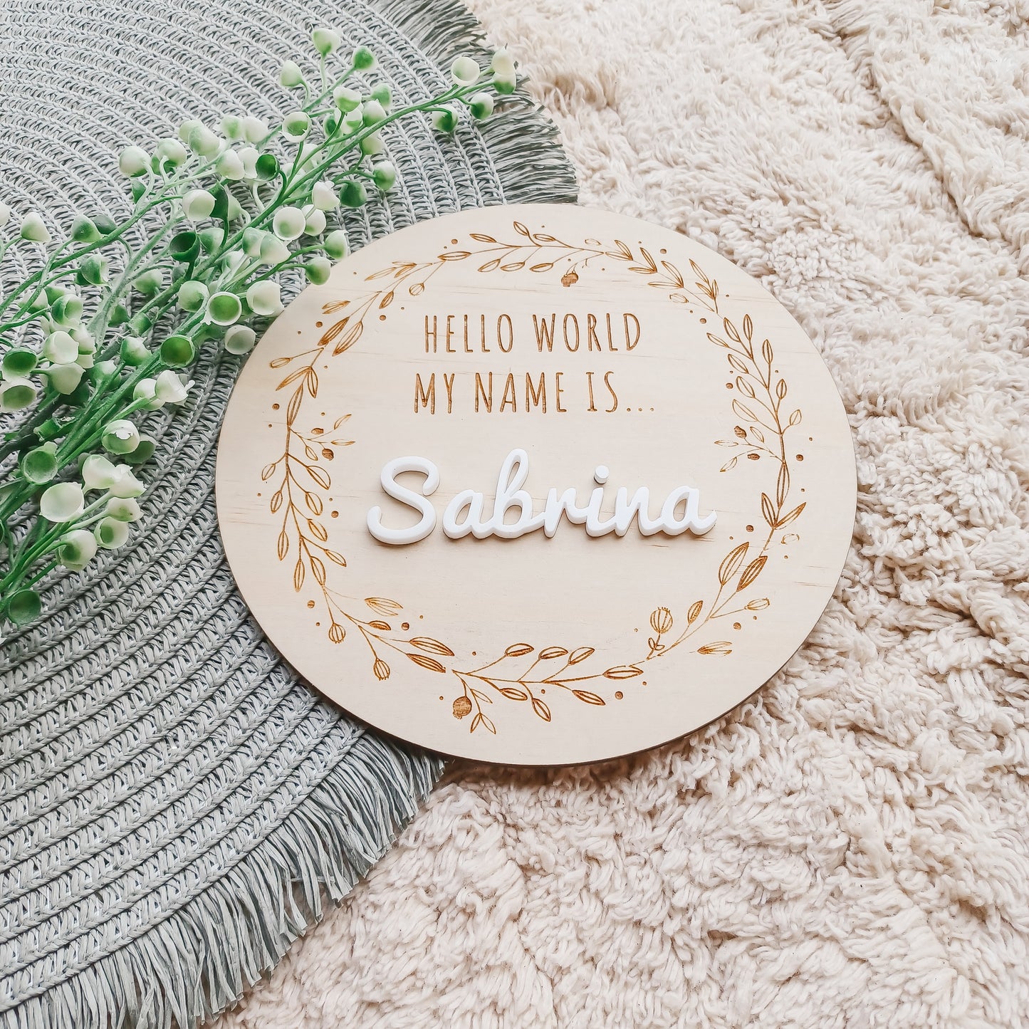 Hello World My Name Is Personalised Birth Announcement Plaque