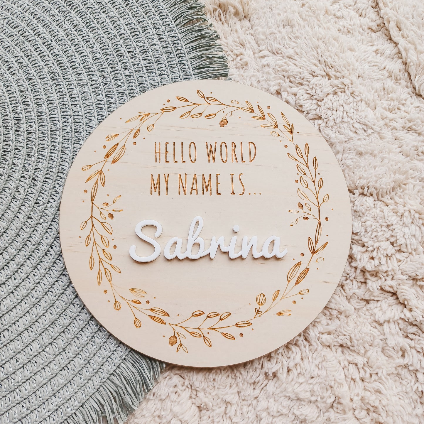 Hello World My Name Is Personalised Birth Announcement Plaque