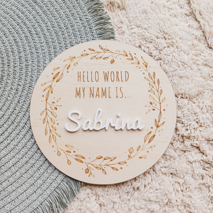 Hello World My Name Is Personalised Birth Announcement Plaque