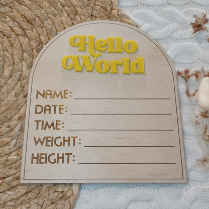 Hello World Retro Birth Announcement Arch