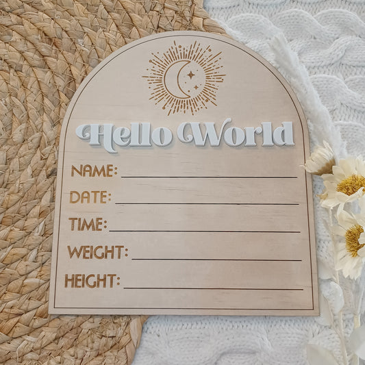 Hello World Celestial Retro Birth Announcement Arch