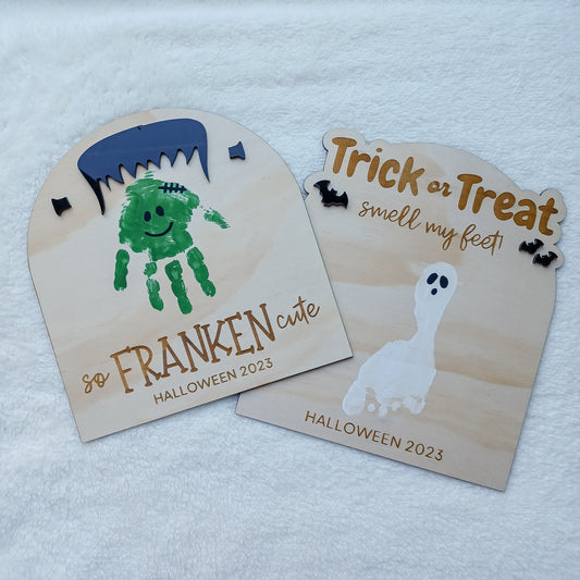 Halloween Frankenstein's Monster and Ghost Hand/Foot Print Plaques