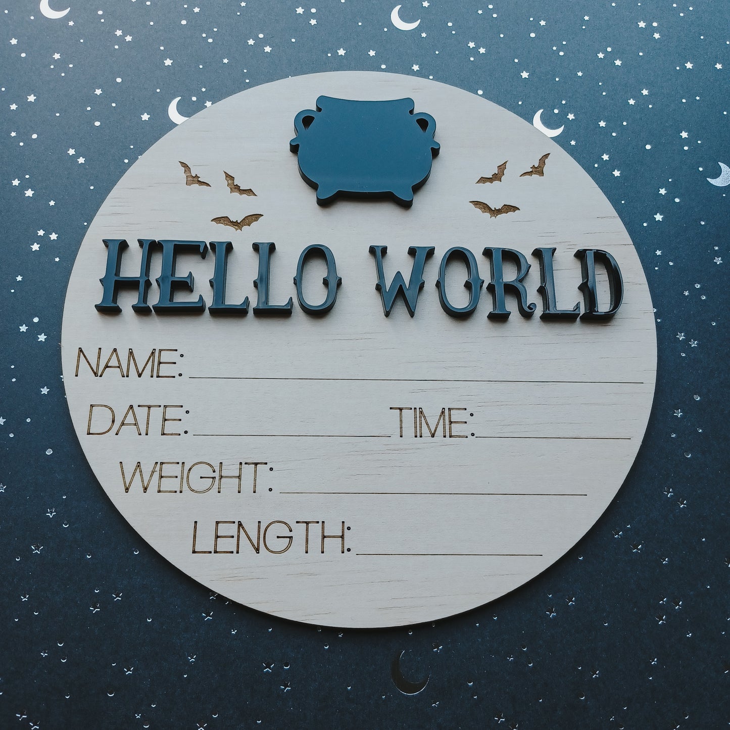 Hello World Spooky Bat | Cauldron | Moon Cat BirthAnnouncement Plaque