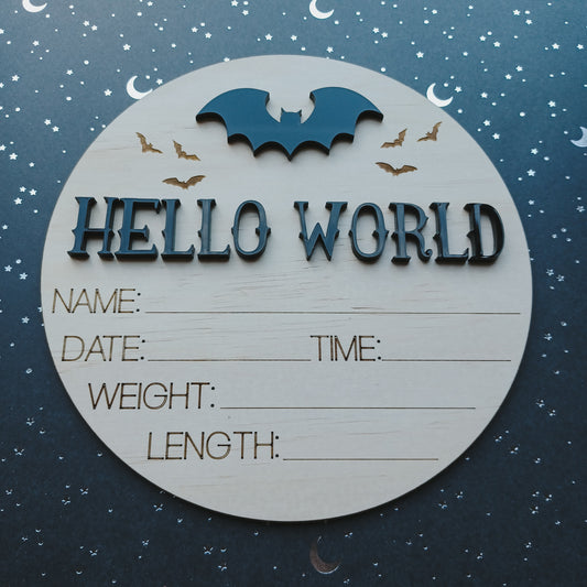 Hello World Spooky Bat | Cauldron | Moon Cat BirthAnnouncement Plaque