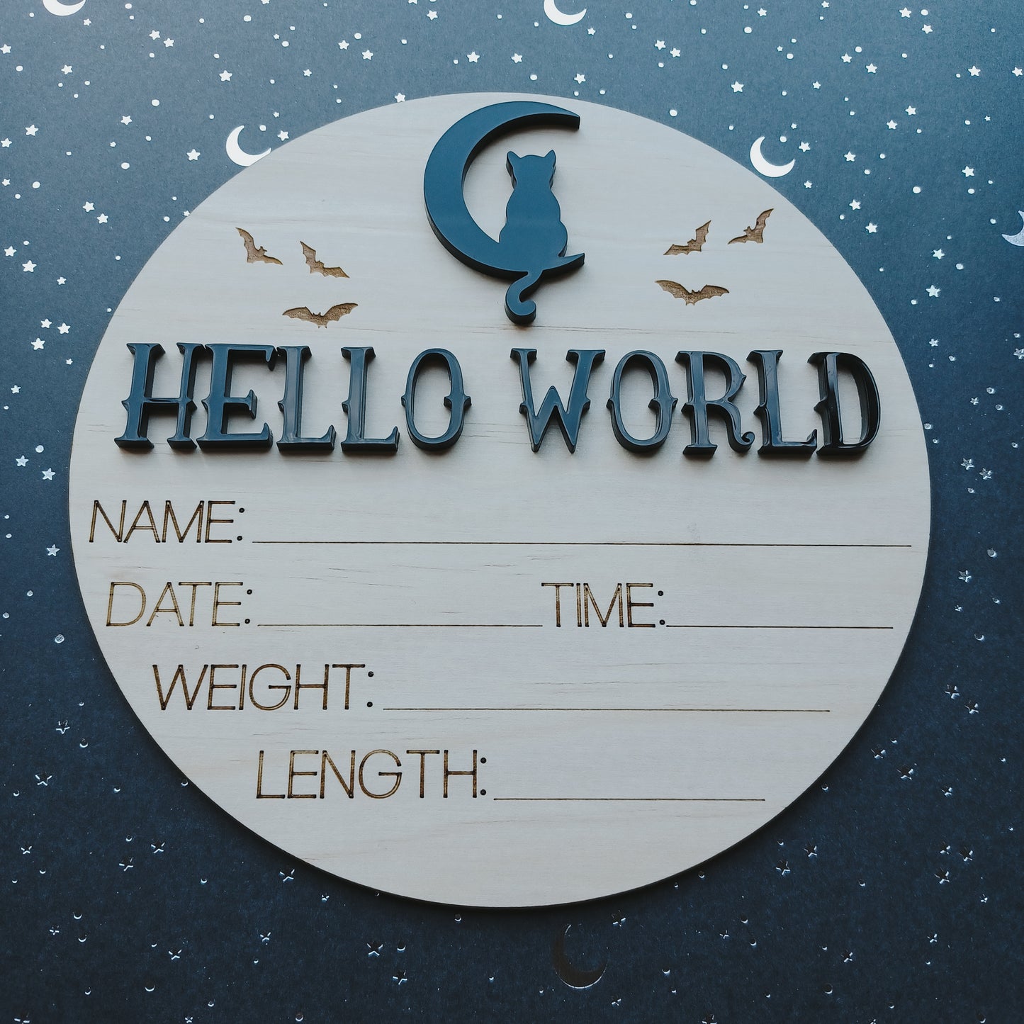 Hello World Spooky Bat | Cauldron | Moon Cat BirthAnnouncement Plaque