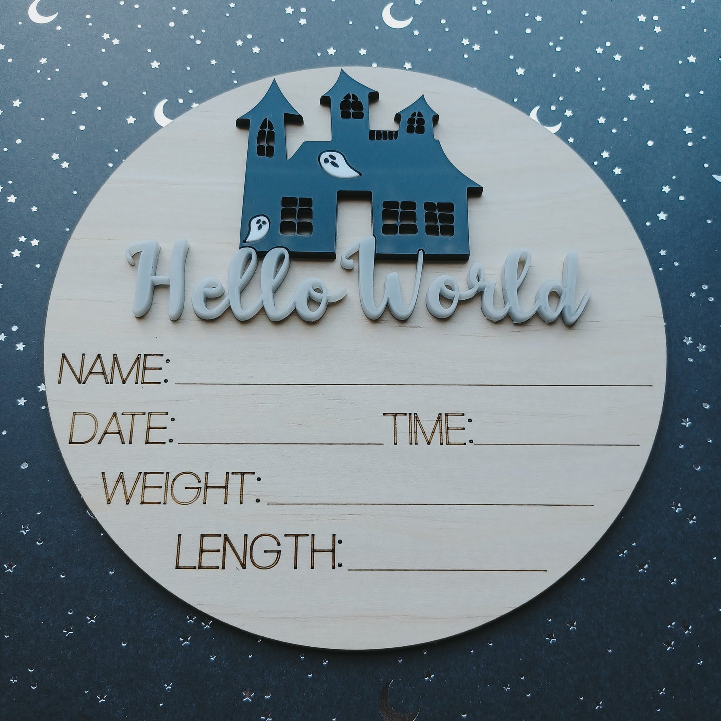 Hello World Haunted House Birth Announcement Plaque