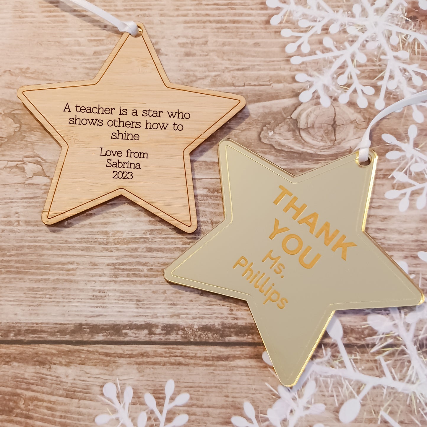 Personalised Double Sided Gold Star Teacher Gift Ornament