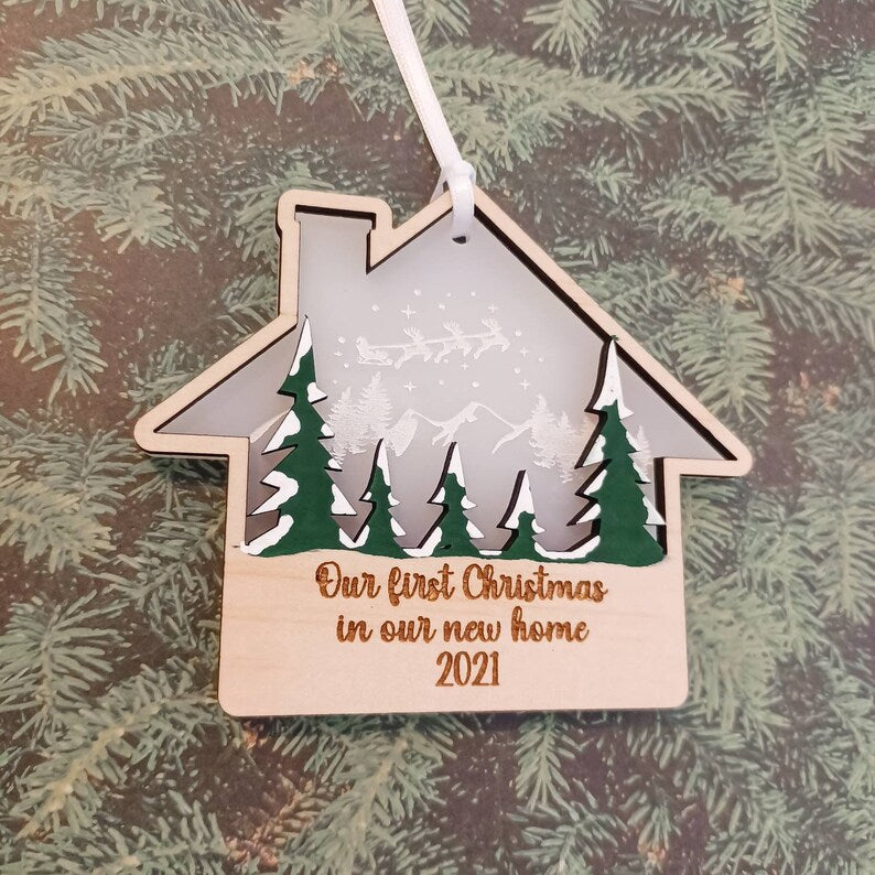 New House Winter Scene Christmas Ornament